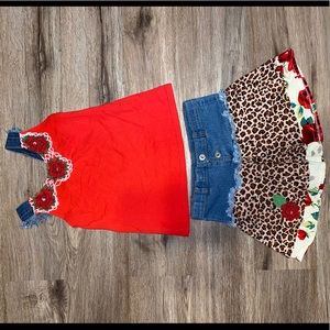 Children’s Set Rose/Cheeta Print With JeanSkirt 6x
